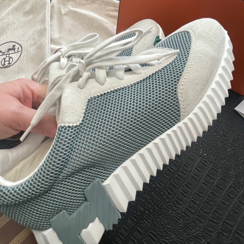 Hermes Green and White/Creme AIR MESH BOUNCING SNEAKERS FOR WOMEN Size 40